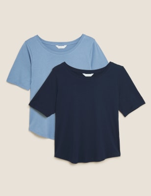 

Womens M&S Collection Pack de 2 camisetas para dormir de modal de algodón - Blue Mix, Blue Mix