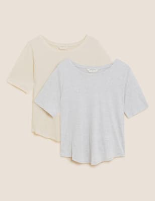 

Womens M&S Collection 2 Pack Cotton Modal Sleep Tee - Cream Mix, Cream Mix