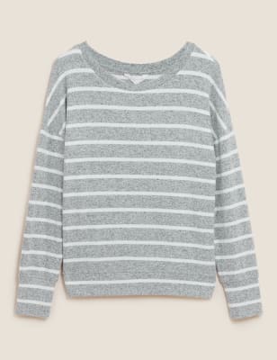 

Womens M&S Collection Kuschelig gestricktes, gestreiftes Lounge-Schlafanzugoberteil - Grey Mix, Grey Mix