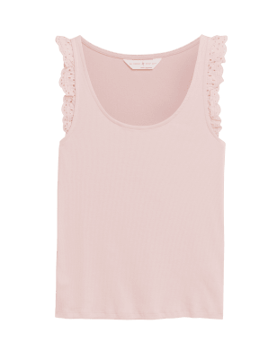 Womens M&S Collection Cotton Rich Rib Pyjama Top - Blush Pink