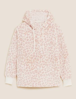 M&S Womens Fleece Animal Print Pyjama Top - S - Soft Pink, Soft Pink