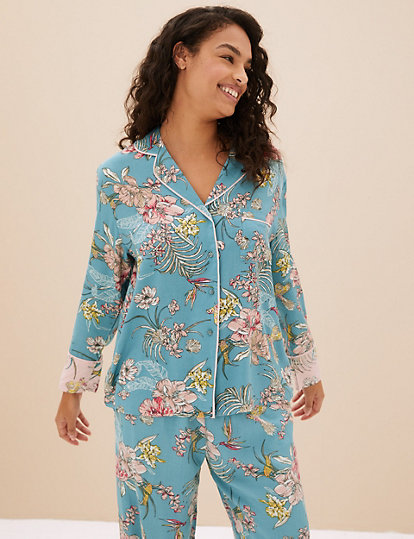 Floral Print Revere Collar Pyjama Top