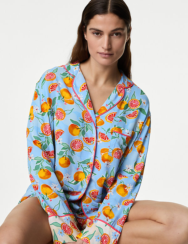 Floral Print Revere Collar Pyjama Top - LU