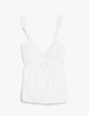 Pure Cotton Dobby Lace Trim Cami Top