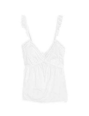 M&S Womens Pure Cotton Dobby Lace Trim Cami Top - 16 - White, White