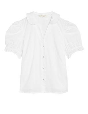 M&S Womens Pure Cotton Pyjama Top - 16 - White, White