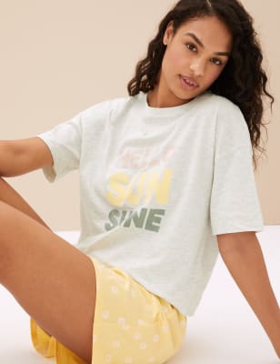 Cotton Rich Sunshine Slogan Pyjama Top