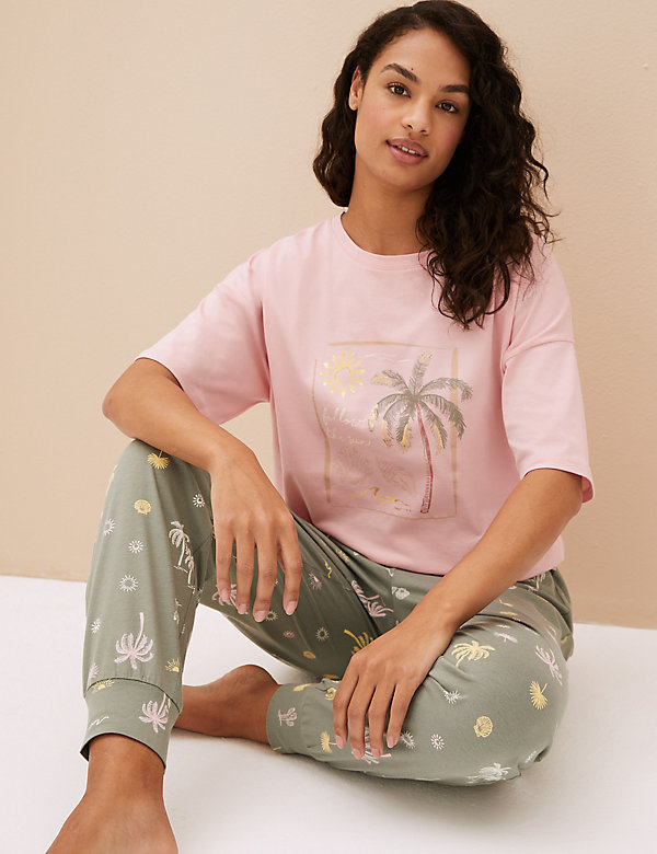 Parte de arriba de pijama 100% algodón con diseño de palmeras - ES