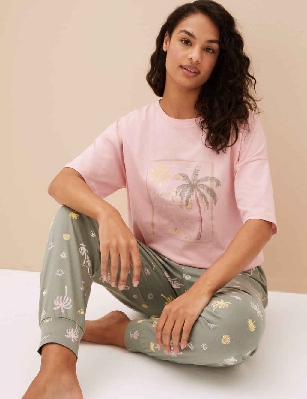 Pure Cotton Palm Tree Pyjama Top image 1