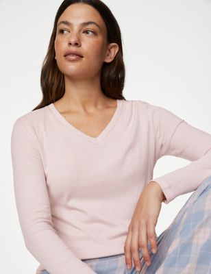 Body By M&S Womens Cool Comforttm Ribbed Pyjama Top - S - Soft Pink, Soft Pink