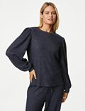 Gemütliches Lounge-Sweatshirt mit Glitzereffekt und Waffelmuster