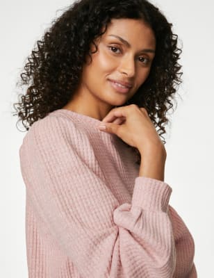 

Womens M&S Collection Cosy Lounge Glitter Waffle Sweatshirt - Antique Rose, Antique Rose