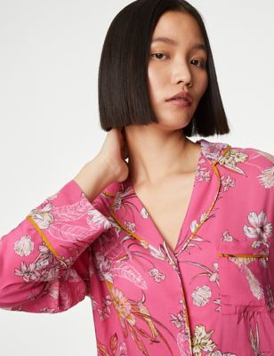 M&S Womens Floral Revere Collar Pyjama Top - 8 - Pink Mix, Pink Mix