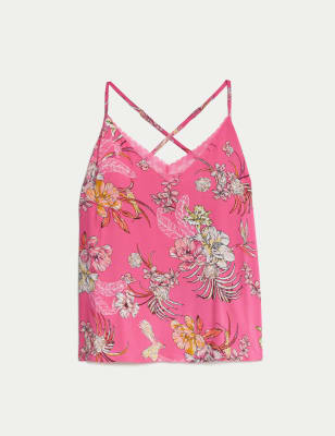 Floral Print Lace Trim Cami Top