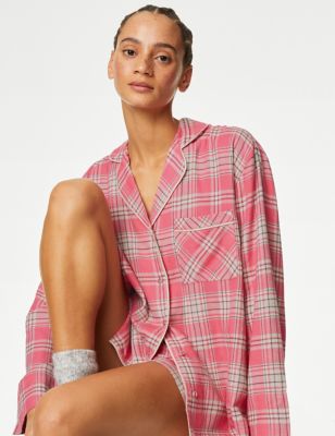 

Womens Cotton Blend Checked Pyjama Top - Pink Mix, Pink Mix