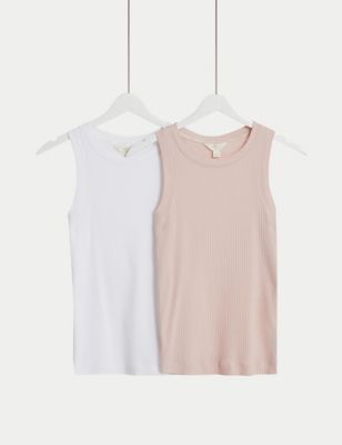 Body by M&S - Womens 2pk Cotton Modal Ribbed Vests - Pink Mix, Pink Mix