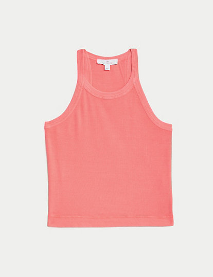 b by boutique cotton rich rib lounge crop top - s - coral, coral