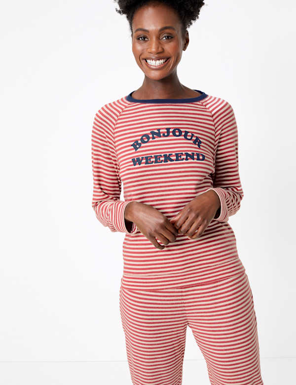 Striped Bonjour Weekend Slogan Lounge Set