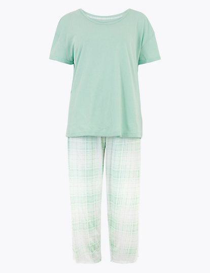 Pure Cotton Gingham Print Cropped Pyjama Set