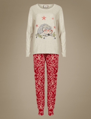 Cotton Rich Hedgehog Placement Print Pyjamas | M&S Collection | M&S