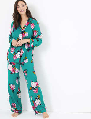 Ensemble pyjama satin&eacute; &agrave; imprim&eacute; fleuri