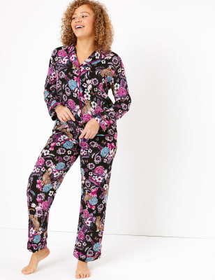Satin Leopard Floral Print Pyjama Set