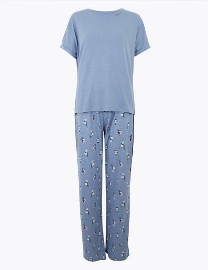 Cotton Owl Print Short Sleeve Pyjama Set