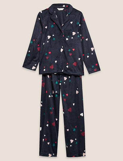 Fleece Heart Print Pyjama Set
