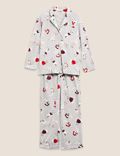Fleece Cat Print Pyjama Set