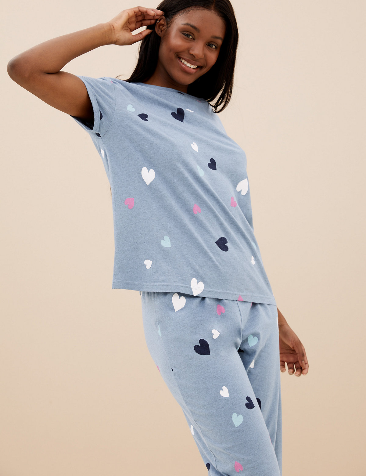 Cotton Rich Heart Print Pyjama Set