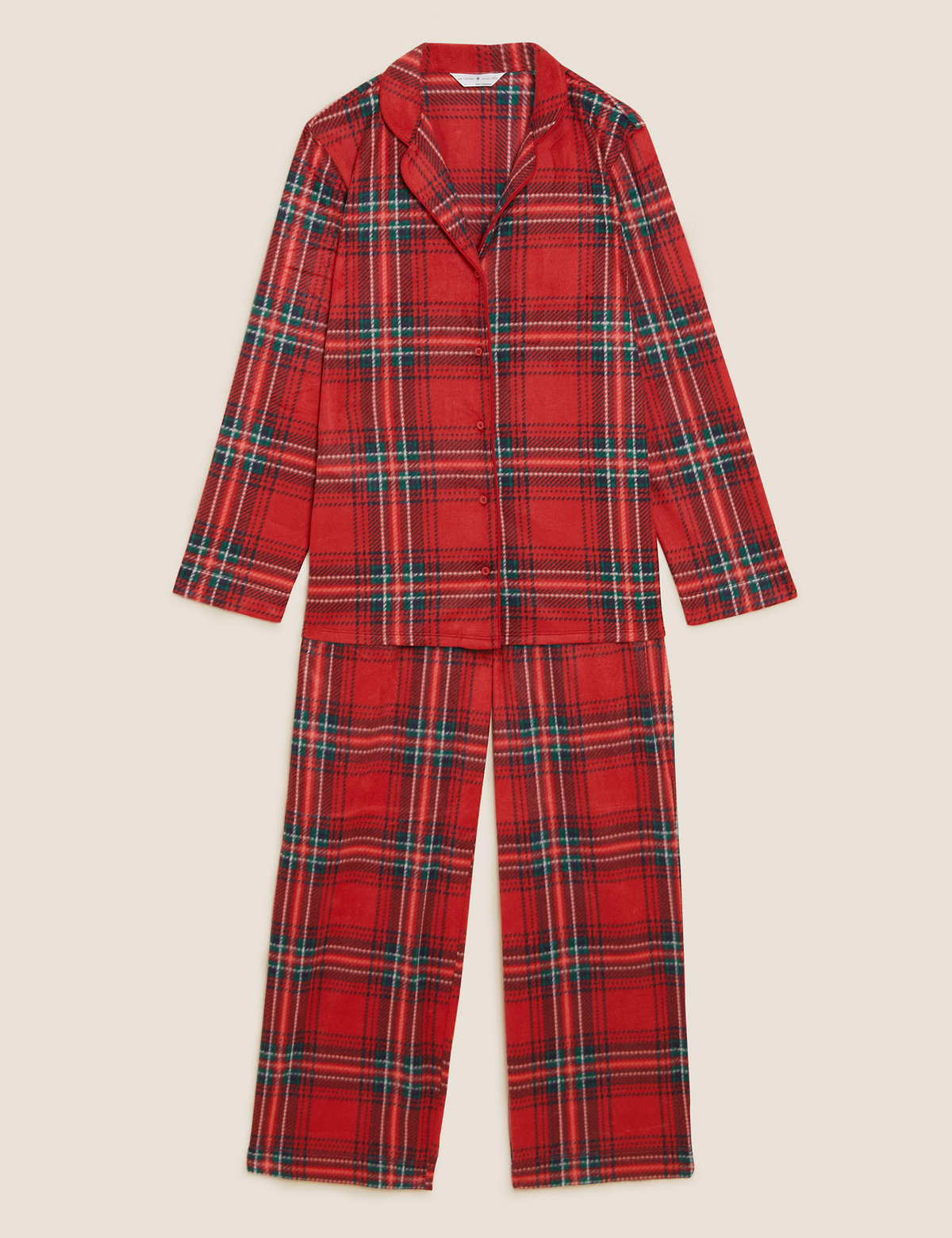 Fleece Checked Rever Collar Pyjama Set