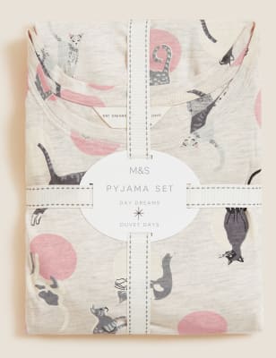 

M&S Collection Pijama de algodón con estampado de gatosWomens - Oatmeal Mix, Oatmeal Mix