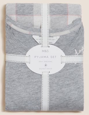 

Womens M&S Collection Kariertes Schlafanzugset mit hohem Baumwollanteil - Grey Mix, Grey Mix