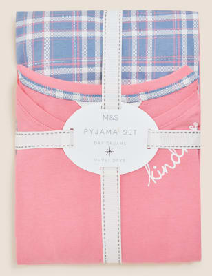 

Womens M&S Collection Pure Cotton Check Print Pyjama Set - Pink Mix, Pink Mix