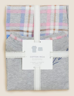 

M&S Collection Pijama corto de algodón de cuadrosWomens - Grey Mix, Grey Mix