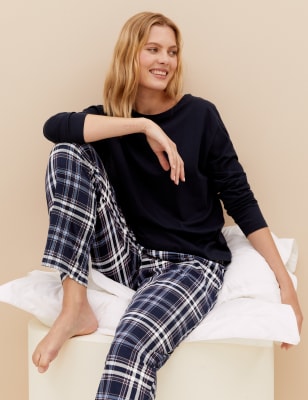 

Womens M&S Collection Pure Cotton Check Pyjama Set - Navy Mix, Navy Mix