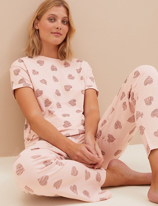 Pyjama 100&nbsp;% coton à imprimé coeurs