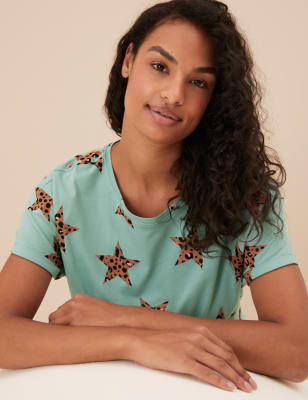 

Womens M&S Collection Pure Cotton Star Print Pyjama Set - Green Mix, Green Mix