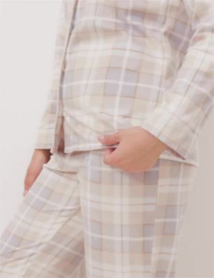 M&S Womens Fleece Checked Pyjama Set - XS - Light Pink Mix, Light Pink Mix