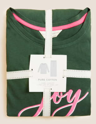 

Womens M&S Collection Pure Cotton Joy Slogan Pyjama Set - Green Mix, Green Mix