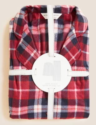 

Womens M&S Collection Fleece Checked Pyjama Set - Red Mix, Red Mix