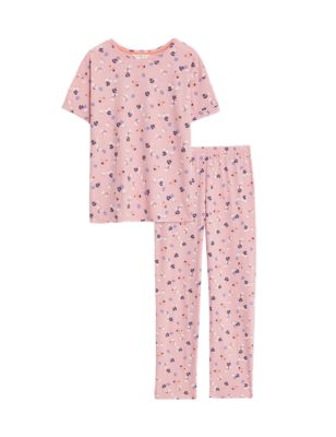 M&S Womens Pure Cotton Floral Pyjama Set - Pink Mix, Pink Mix