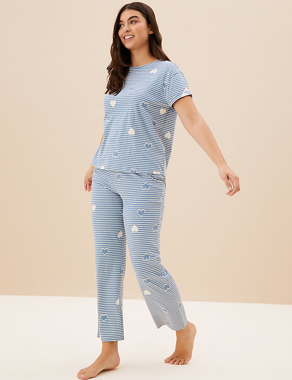 Pure Cotton Striped Heart Print Pyjama Set - IL