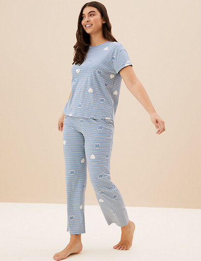 Pure Cotton Striped Heart Print Pyjama Set