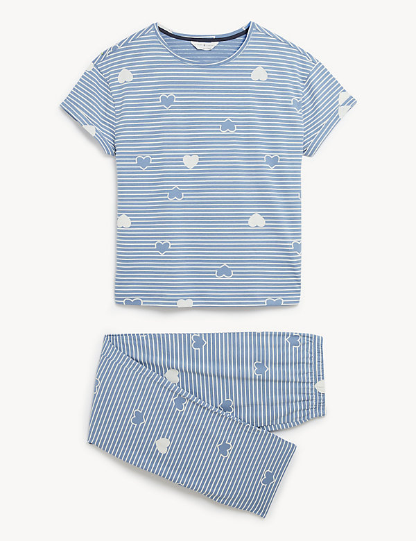 Σετ ριγέ πιτζάμες με print με καρδιές από 100% βαμβάκι - GR