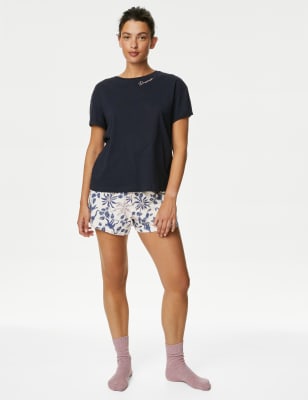 

Womens M&S Collection Pure Cotton Floral Shortie Pyjama Set - Navy Mix, Navy Mix