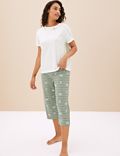 Pure Cotton Palm Print Cropped Pyjama Set