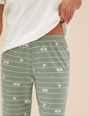 Pure Cotton Palm Print Cropped Pyjama Set