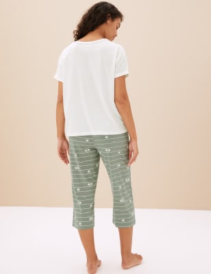 Pure Cotton Palm Print Cropped Pyjama Set