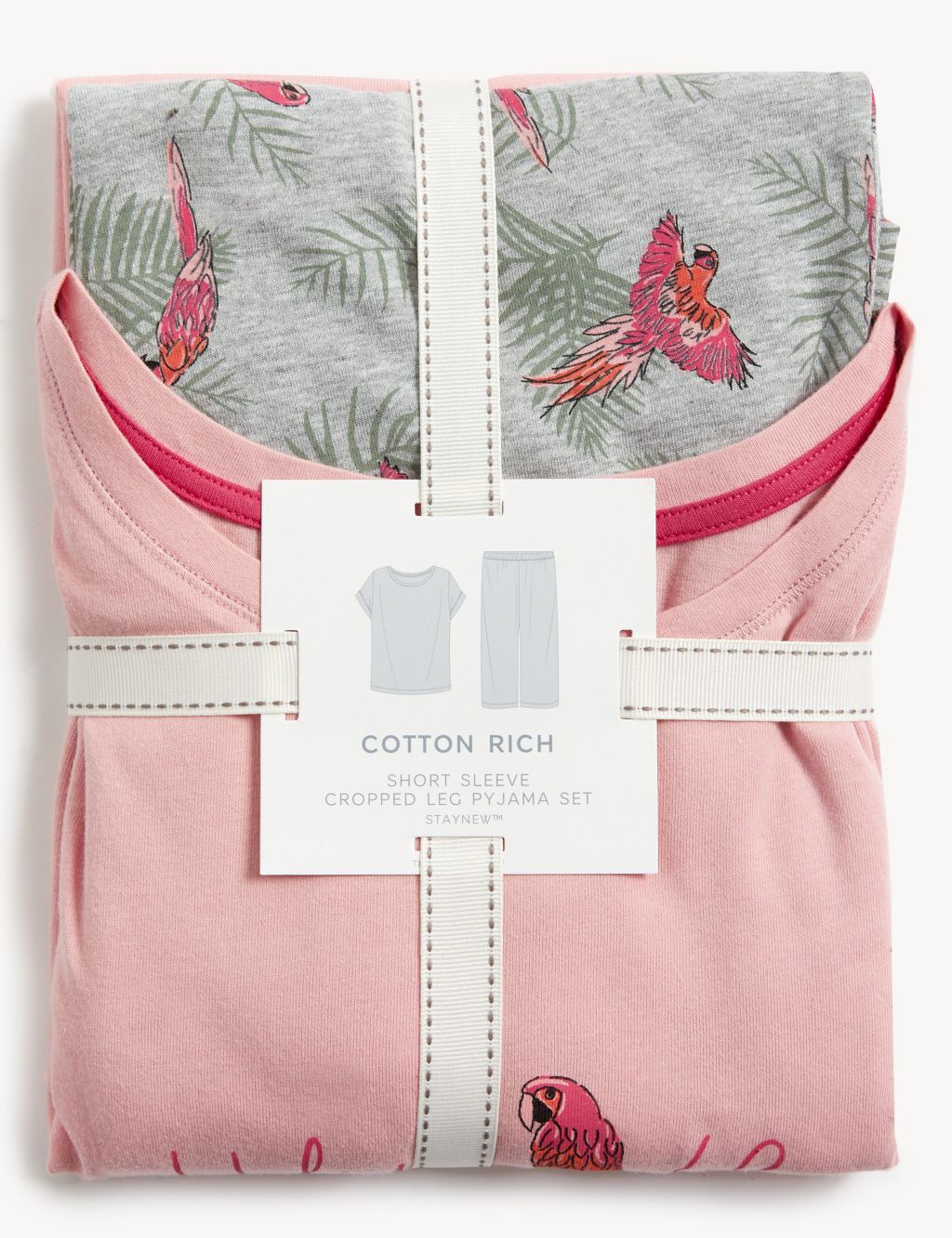Cotton Rich Parrot Print Cropped Pyjama Set image 5